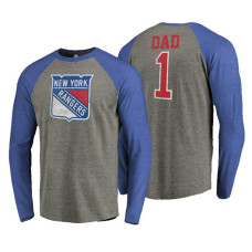 New York Rangers Father's Day Greatest Dad Raglan Tri-Blend Long Sleeve Heathered Gray T-Shirt