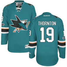 San Jose Sharks #19 Joe Thornton Teal Anniversary Patch Reebok Home Premier Jersey