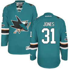 San Jose Sharks #31 Martin Jones Teal Anniversary Patch Reebok Home Premier Jersey