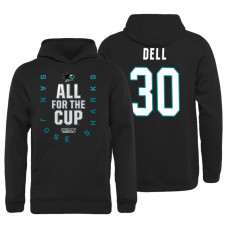 Youth San Jose Sharks #30 Aaron Dell Bound Behind The Net Pullover Black Hoodie 2018 Stanley Cup Playoffs