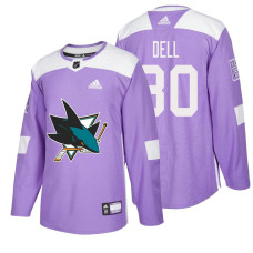 San Jose Sharks #30 Aaron Dell Purple Hockey Fights Cancer Authentic Jersey