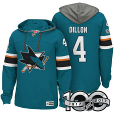 San Jose Sharks #4 Brenden Dillon Teal 2017 Anniversary Patch Hoodie