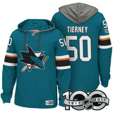 San Jose Sharks #50 Chris Tierney Teal 2017 Anniversary Patch Hoodie