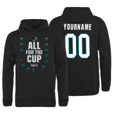 Youth San Jose Sharks #00 Custom Bound Behind The Net Pullover Black Hoodie 2018 Stanley Cup Playoffs