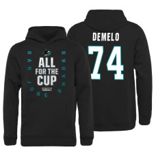 Youth San Jose Sharks #74 Dylan DeMelo Bound Behind The Net Pullover Black Hoodie 2018 Stanley Cup Playoffs