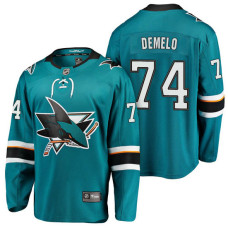 San Jose Sharks #74 Breakaway Player Dylan DeMelo Jersey Teal