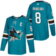 San Jose Sharks #8 Joe Pavelski Teal 2018 New Season Home Authentic Jersey With Anniversary Patch