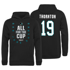 Youth San Jose Sharks #19 Joe Thornton Bound Behind The Net Pullover Black Hoodie 2018 Stanley Cup Playoffs