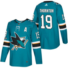 San Jose Sharks #19 Joe Thornton Teal 2018 New Season Home Authentic Jersey With Anniversary Patch