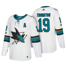 San Jose Sharks #19 Joe Thornton White 2018 New Season Team Road Jersey