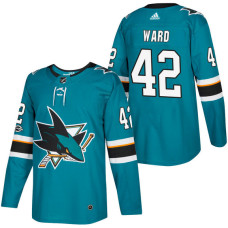 San Jose Sharks #42 Joel Ward Teal 2018 New Season Home Authentic Jersey With Anniversary Patch