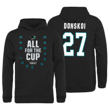 Youth San Jose Sharks #27 Joonas Donskoi Bound Behind The Net Pullover Black Hoodie 2018 Stanley Cup Playoffs