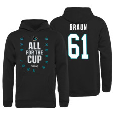 Youth San Jose Sharks #61 Justin Braun Bound Behind The Net Pullover Black Hoodie 2018 Stanley Cup Playoffs