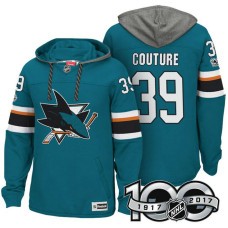 San Jose Sharks #39 Logan Couture Teal 2017 Anniversary Patch Hoodie