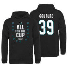 Youth San Jose Sharks #39 Logan Couture Bound Behind The Net Pullover Black Hoodie 2018 Stanley Cup Playoffs