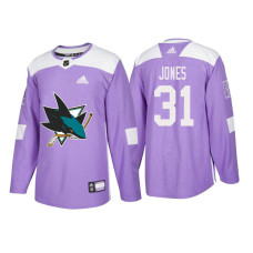 San Jose Sharks #31 Martin Jones Purple 2018 Adidas Authentic Hockey Fights Cancer Jersey