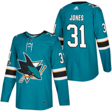 San Jose Sharks #31 Martin Jones Teal 2018 New Season Home Authentic Jersey With Anniversary Patch