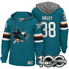 San Jose Sharks #38 Micheal Haley Teal 2017 Anniversary Patch Hoodie