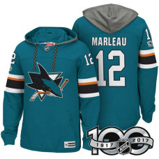 San Jose Sharks #12 Patrick Marleau Teal 2017 Anniversary Patch Hoodie