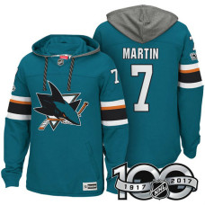 San Jose Sharks #7 Paul Martin Teal 2017 Anniversary Patch Hoodie