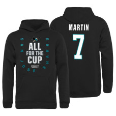 Youth San Jose Sharks #7 Paul Martin Bound Behind The Net Pullover Black Hoodie 2018 Stanley Cup Playoffs