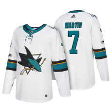 San Jose Sharks #7 Paul Martin White 2018 New Season Team Road Jersey