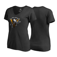 Women's San Jose Sharks Black V-neck Midnight Mascot Team T-shirt