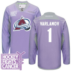 Semyon Varlamov Colorado Avalanche #1 Purple Hockey Fights Cancer With Jersey 2022 Stanley Cup Champions Patch