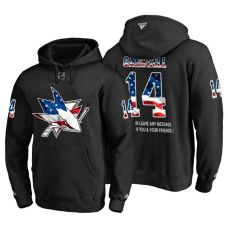 San Jose Sharks #14 Dylan Gambrell Banner Wave USA Flag with Message Black Hoodie