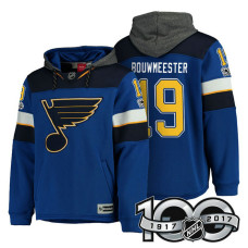 St. Louis Blues #19 Jay Bouwmeester Royal Anniversary Classic Patch Hoodie