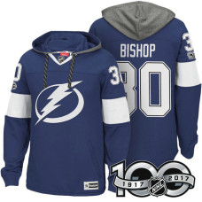 Tampa Bay Lightning #30 Ben Bishop Blue 2017 Anniversary Patch Hoodie