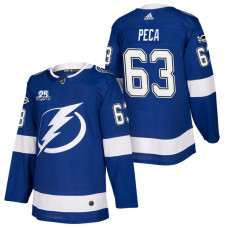 Tampa Bay Lightning #63 Matthew Peca Blue New Season Home Authentic Jersey With Anniversary Patch and 2022 Stanley Cup Finals patch