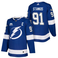 Tampa Bay Lightning #91 Steven Stamkos Blue 2018 New Season Home Authentic Jersey With Anniversary Patch