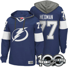 Tampa Bay Lightning #77 Victor Hedman Blue 2017 Anniversary Patch Hoodie