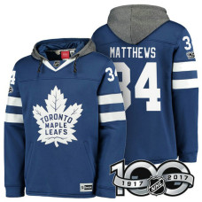 Toronto Maple Leafs #34 Auston Matthews Blue 2017 Anniversary Patch Hoodie