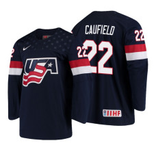 USA Team #22 Cole Caufield 2018 IIHF World Championship Navy Player Jersey