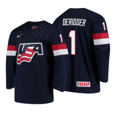 USA Team #1 Drew DeRidder 2018 IIHF World Championship Navy Player Jersey