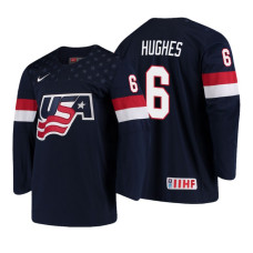 USA Team #6 Jack Hughes 2018 IIHF World Championship Navy Player Jersey