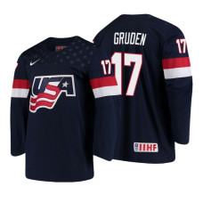 USA Team #17 Jonathan Gruden 2018 IIHF World Championship Navy Player Jersey