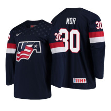 USA Team #30 Jonathan Mor 2018 IIHF World Championship Navy Player Jersey