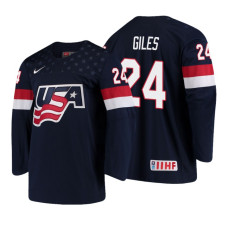 USA Team #24 Patrick Giles 2018 IIHF World Championship Navy Player Jersey