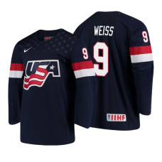 USA Team #9 Tyler Weiss 2018 IIHF World Championship Navy Player Jersey