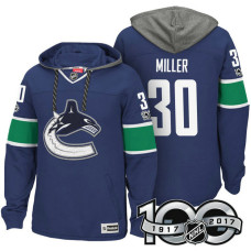 Vancouver Canucks #30 Ryan Miller Blue Anniversary Classic Patch Hoodie