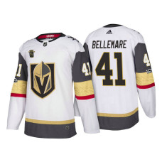 Vegas Golden Knights #41 Pierre-Edouard Bellemare White Season Authentic Team Away Jersey With 2023 Stanley Cup Patch