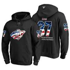 Minnesota Wild #37 Kyle Rau Banner Wave USA Flag with Message Black Hoodie