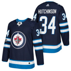 Winnipeg Jets #34 Michael Hutchinson Navy 2018 New Season Home Authentic Jersey With Anniversary Patch