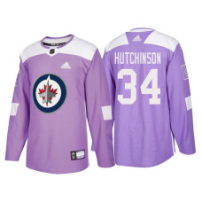 Winnipeg Jets #34 Michael Hutchinson Purple 2018 Adidas Authentic Hockey Fights Cancer Jersey