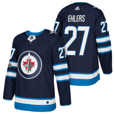 Winnipeg Jets #27 Nikolaj Ehlers Navy 2018 New Season Home Authentic Jersey With Anniversary Patch