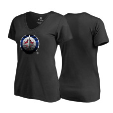 Women's Winnipeg Jets Black V-neck Midnight Mascot Team T-shirt