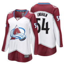 Women's Colorado Avalanche #54 Anton Lindholm Fanatics Branded Breakaway White Away With Jersey 2022 Stanley Cup Champions Patch